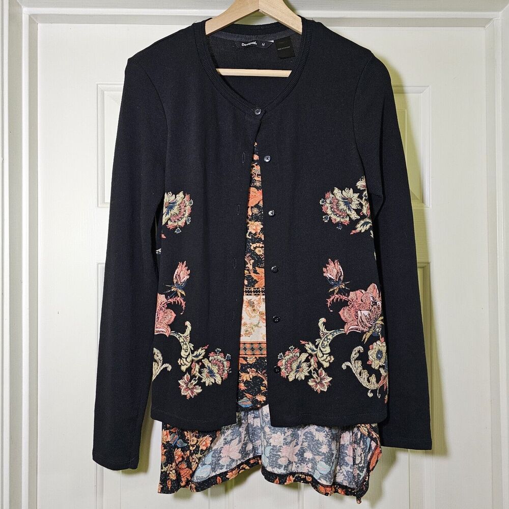 Desigual Women's Cardigan / Top Dark Floral Size Medium